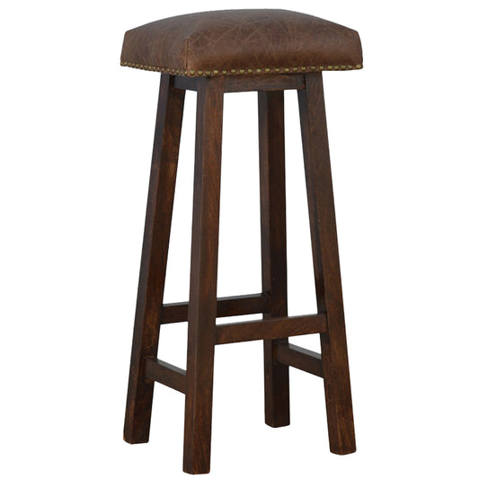 Soho Brown Leather Bar Stool with Brass Studding