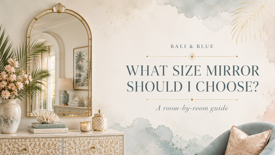 Decorative wall mirror above a console table showing balanced mirror size and placement