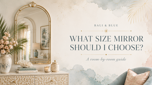 Decorative wall mirror above a console table showing balanced mirror size and placement