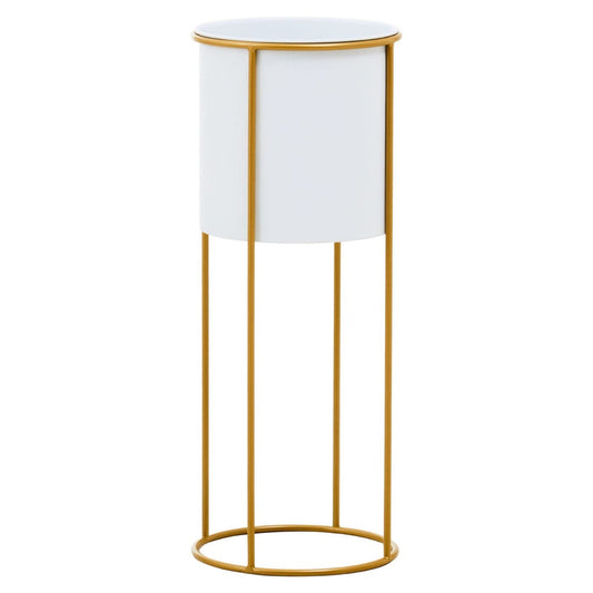 Boston Large White and Gold Floor Standing Planter
