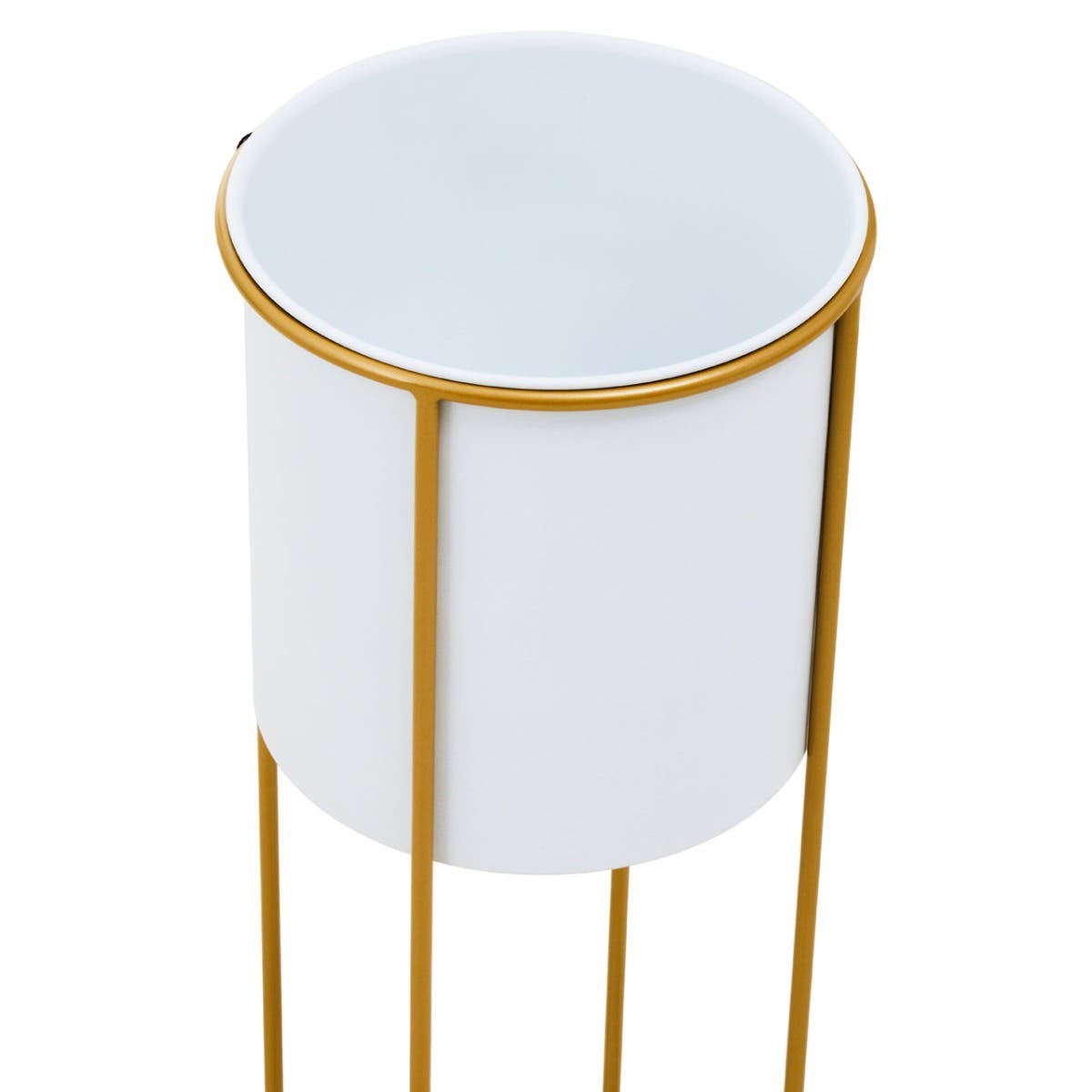 Boston Large White and Gold Floor Standing Planter