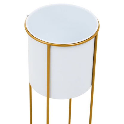 Boston Large White and Gold Floor Standing Planter