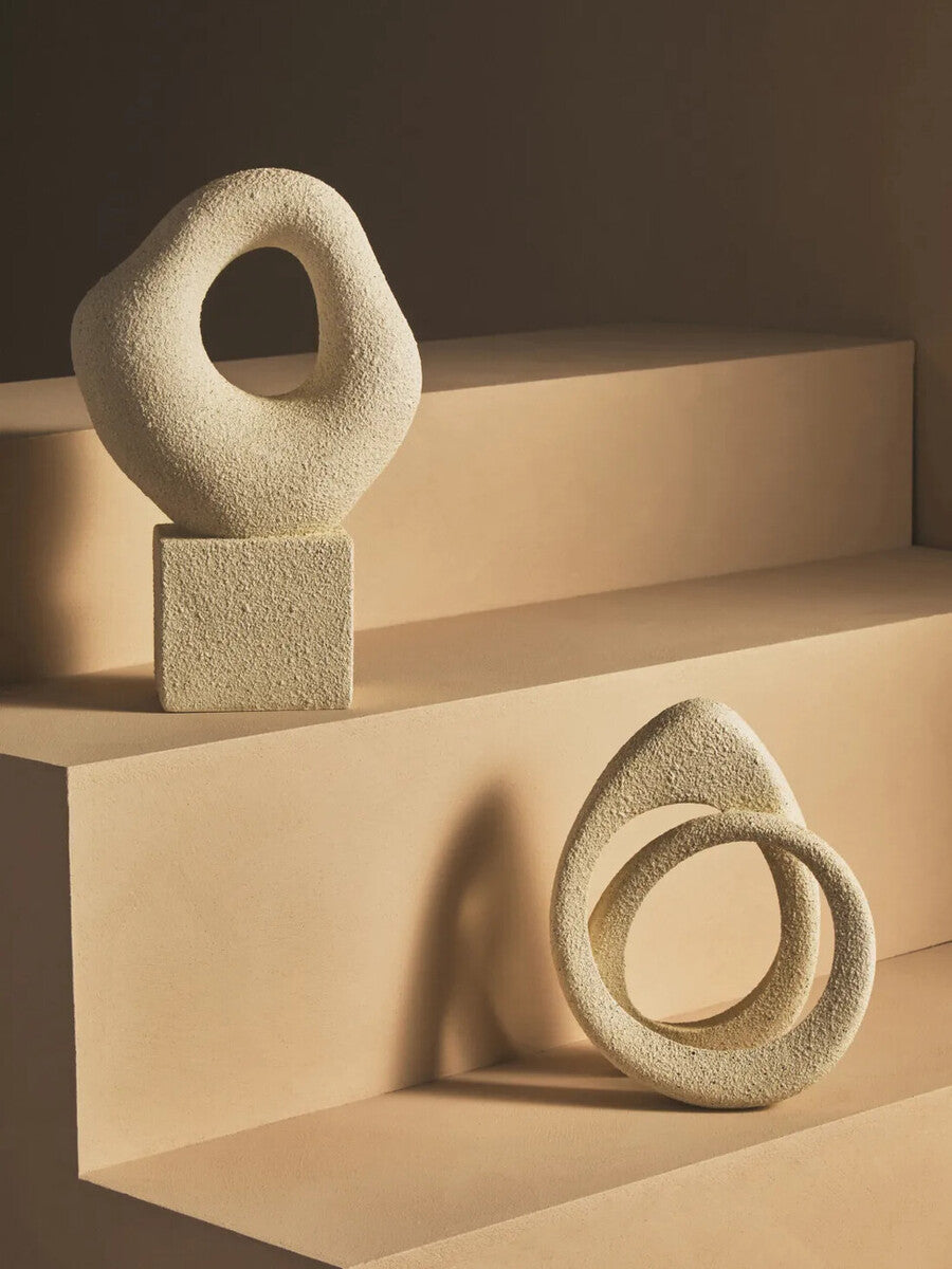Mykonos Cream Textured Abstract Loop Sculpture on Pedestal