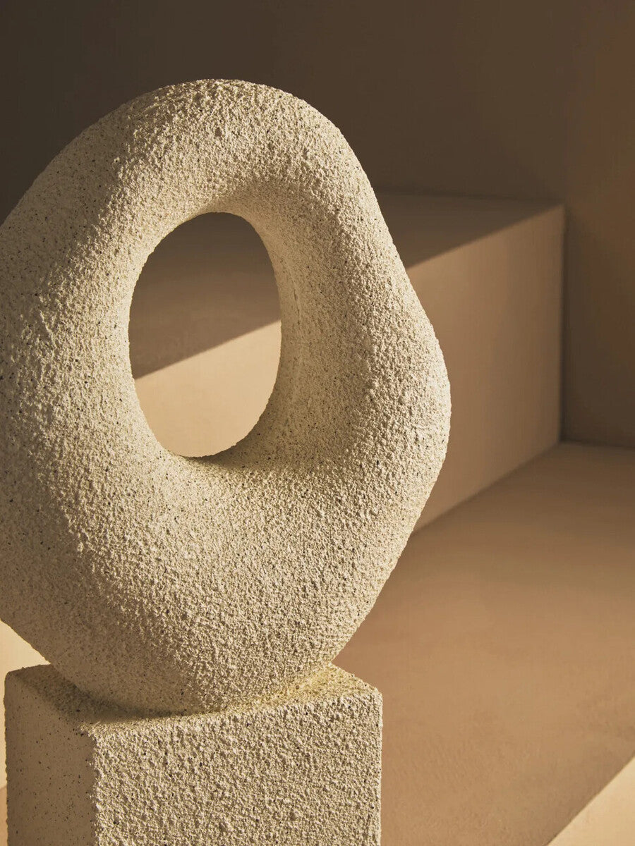 Mykonos Cream Textured Abstract Loop Sculpture on Pedestal