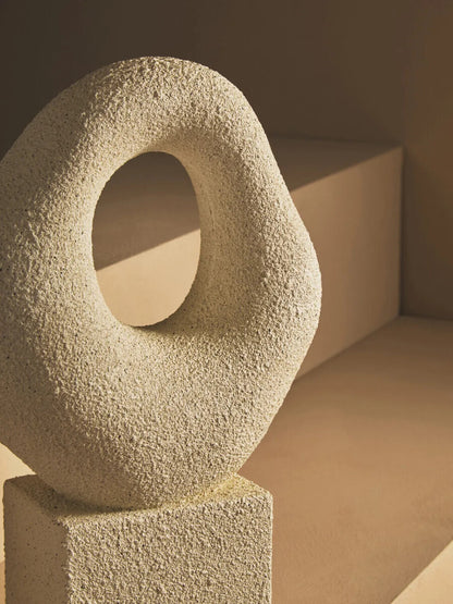 Mykonos Cream Textured Abstract Loop Sculpture on Pedestal
