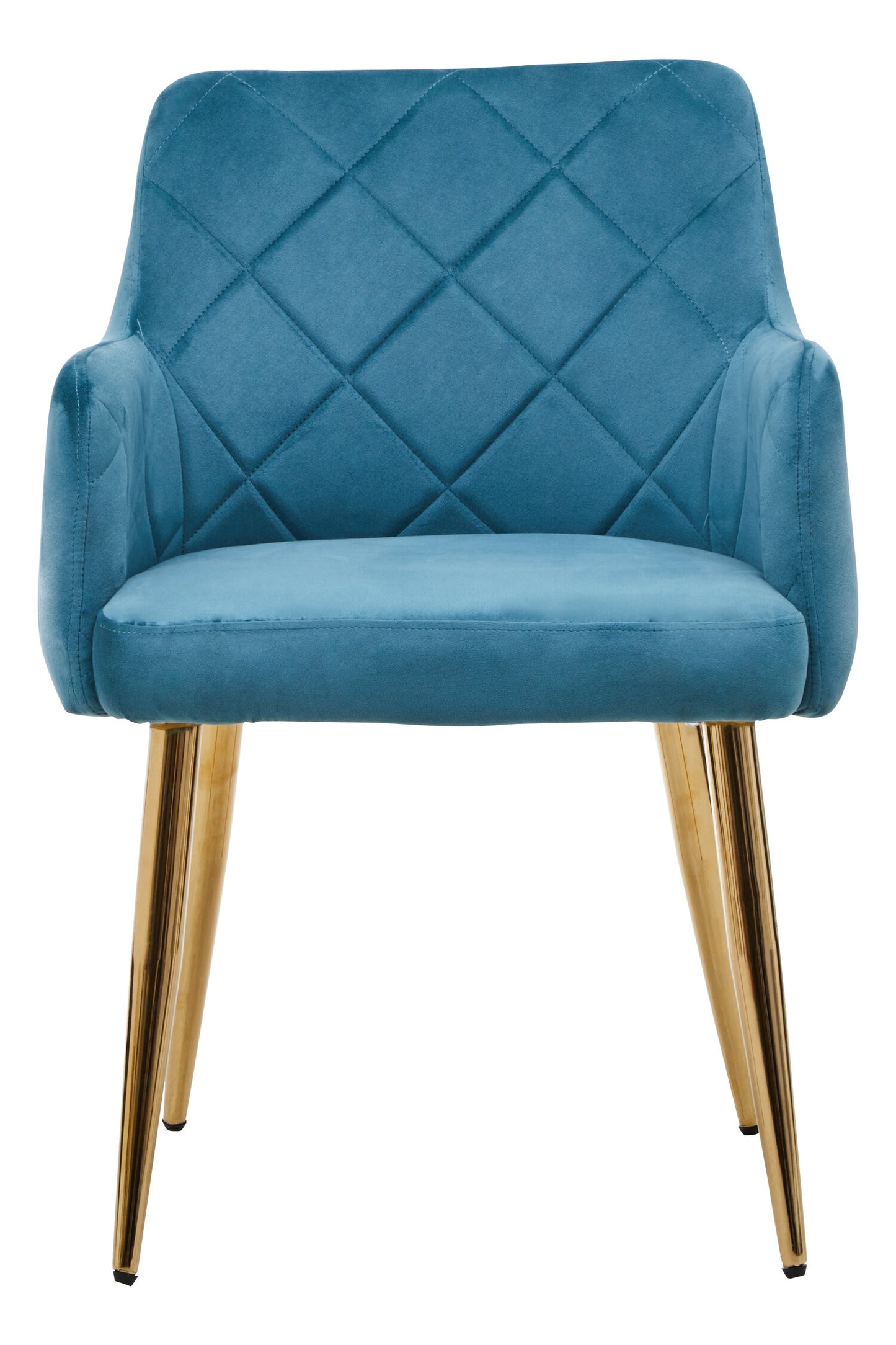 Lorena Light Blue Velvet Quilted Dining Chair with Gold Finish Legs
