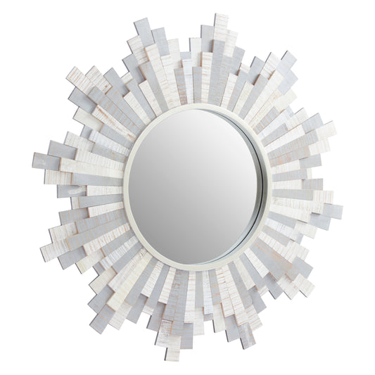 Marci Sunburst and White Wooden Wall Mirror