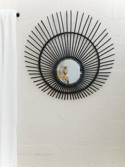 India Black Natural Rattan Wall Mirror