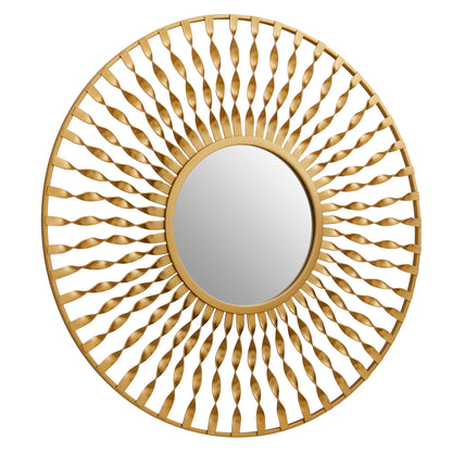 Arabia Sunburst Gold Finish Metal Frame Round Wall Mirror