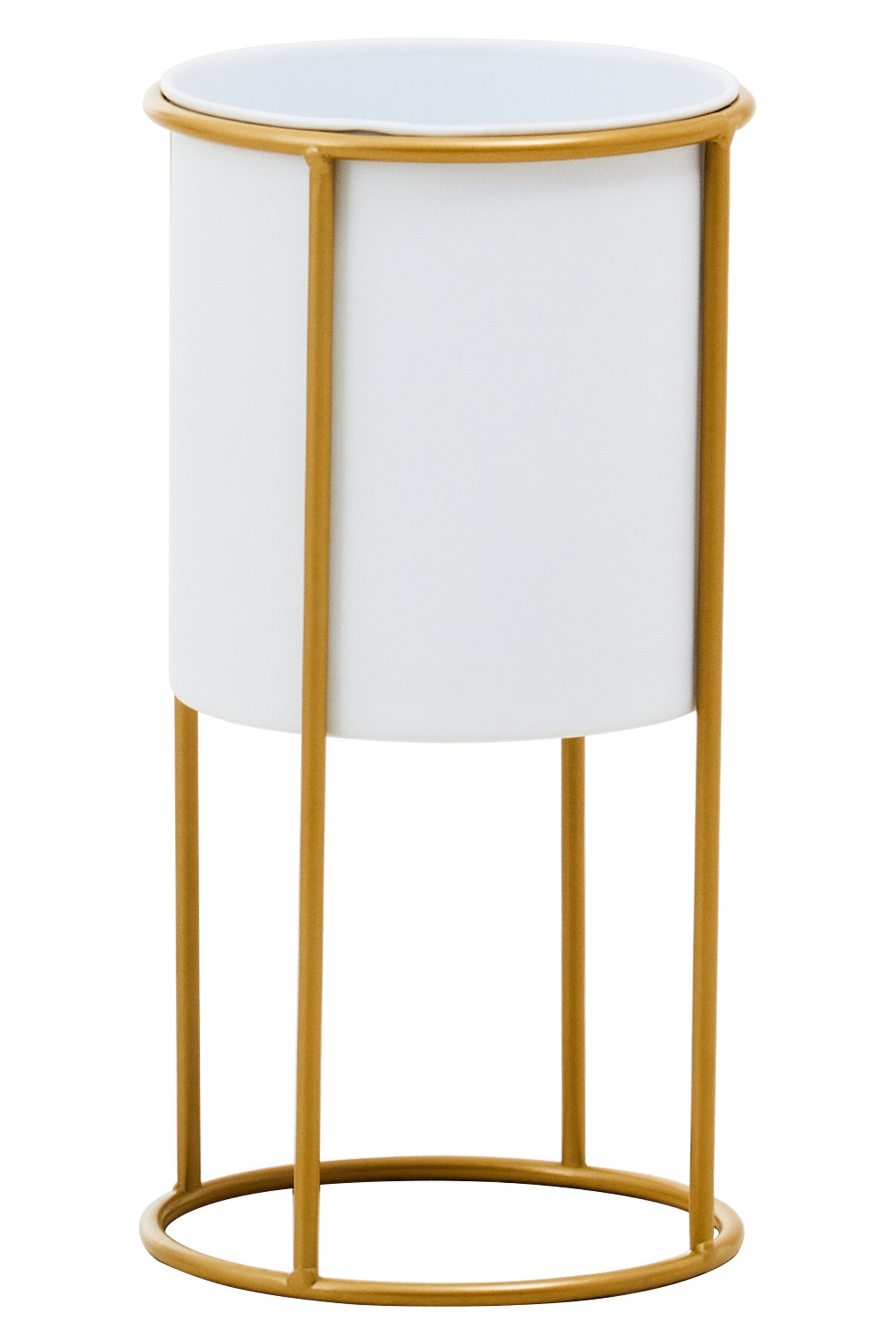 Boston Small White and Gold Floor Standing Planter | Bali & Blue