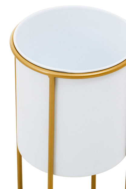 Boston Small White and Gold Floor Standing Planter