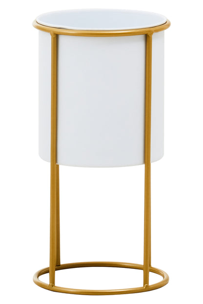 Boston Small White and Gold Floor Standing Planter
