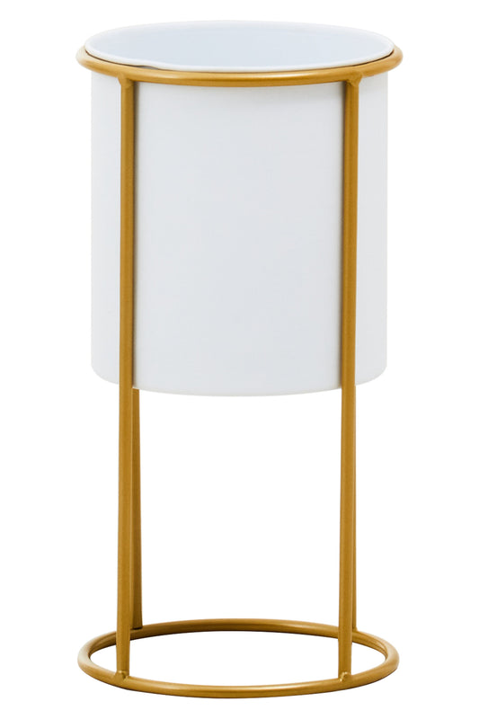 Boston Small White and Gold Floor Standing Planter