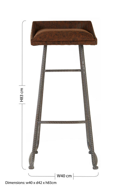 Brixton Industrial Brown Leather Effect Bar Stool