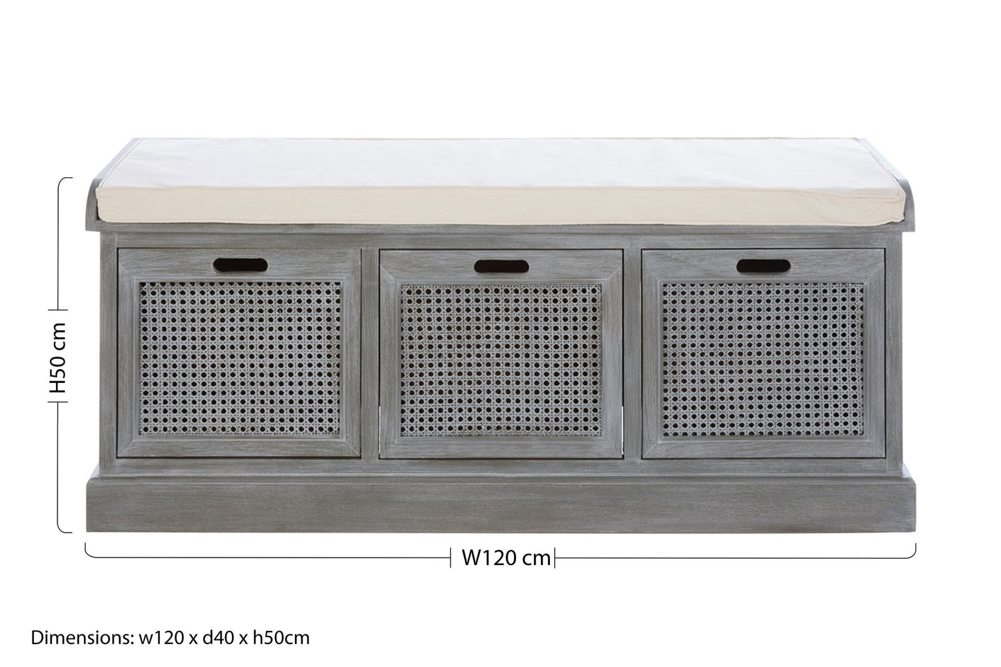 Cambridge 3 Drawer Slate Grey Storage Bench