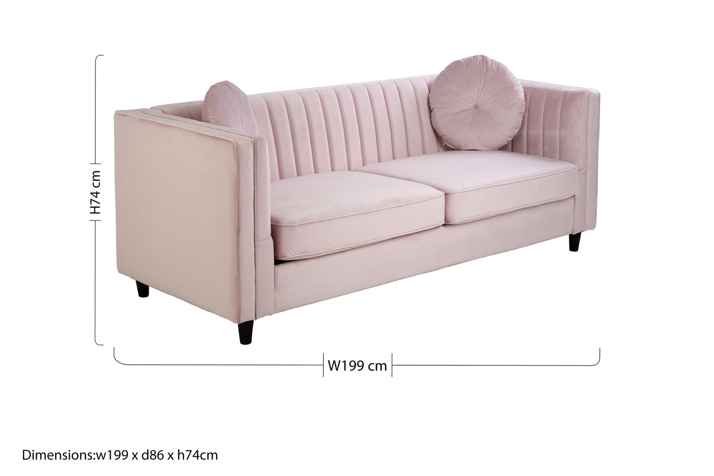 Faith Pink Three Seater Velvet Sofa