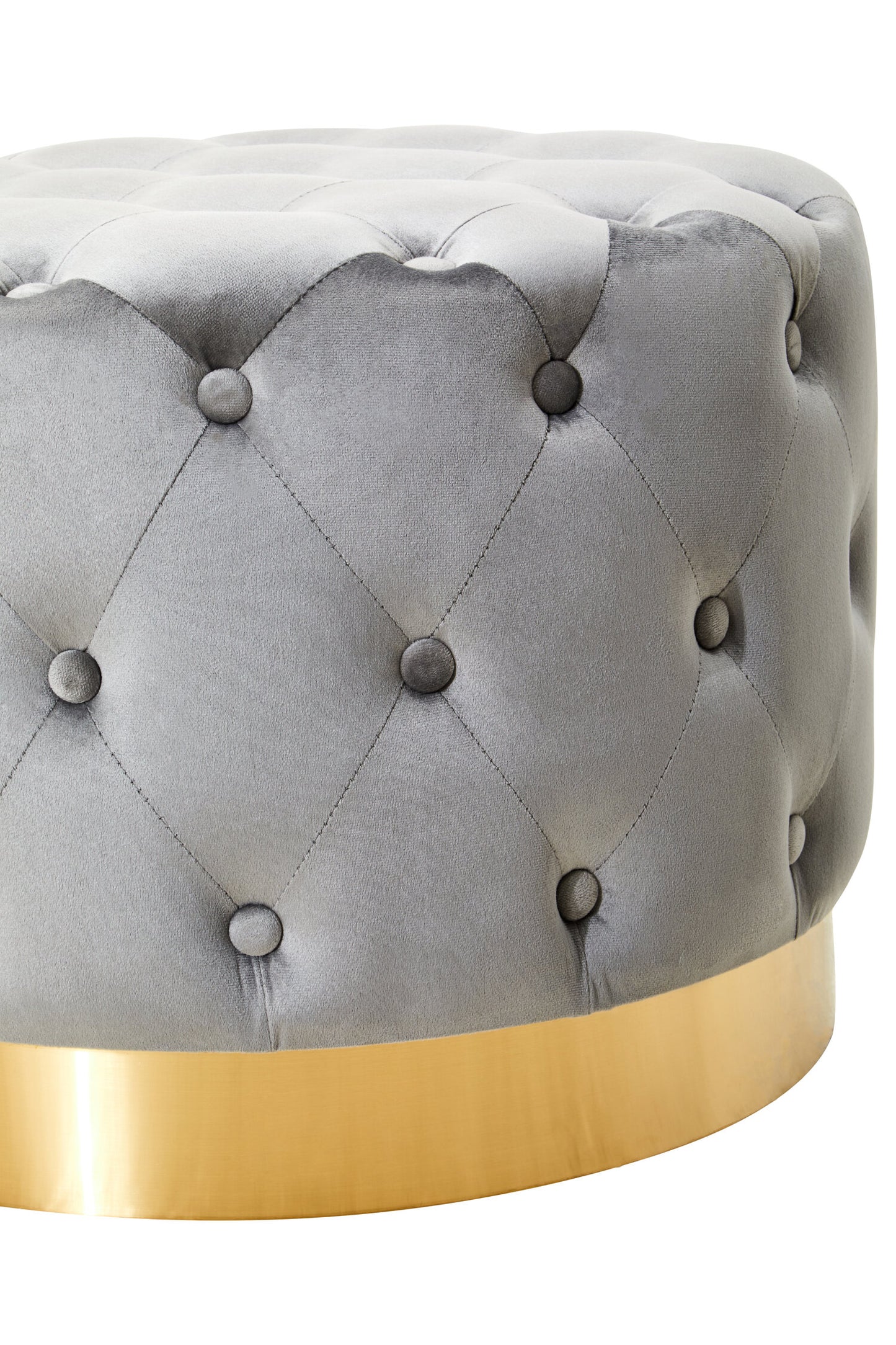 Marylin Grey Velvet Footstool with Matt Gold Metal Base
