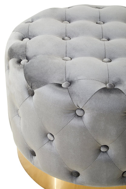 Marylin Grey Velvet Footstool with Matt Gold Metal Base