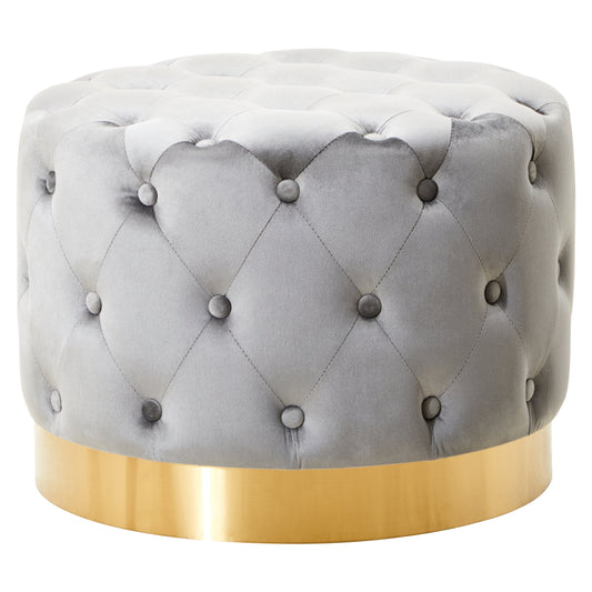 Marylin Grey Velvet Footstool with Matt Gold Metal Base
