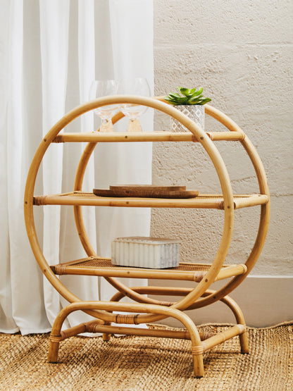 India 3 Tier Natural Rattan Round Shelf Unit