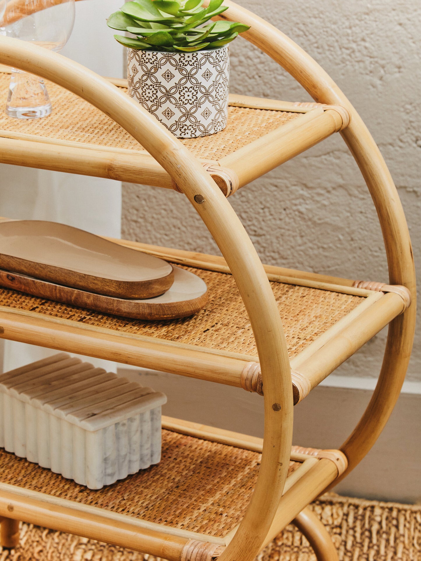 India 3 Tier Natural Rattan Round Shelf Unit