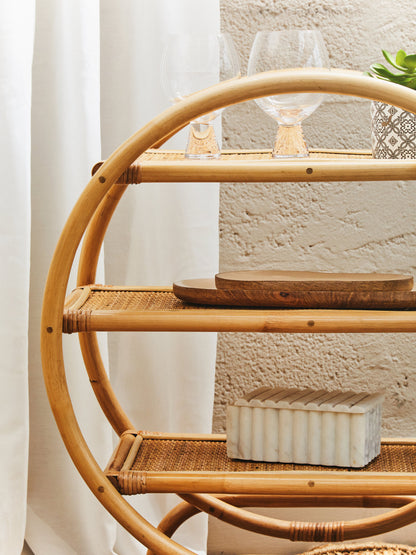 India 3 Tier Natural Rattan Round Shelf Unit