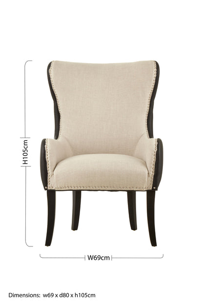 Omar Luxe Natural Fabric Armchair with Black Leather Effect Back