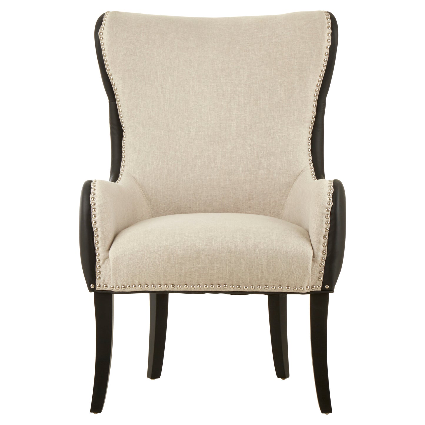 Omar Luxe Natural Fabric Armchair with Black Leather Effect Back
