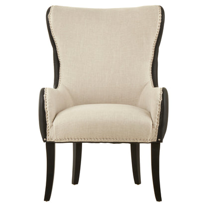 Omar Luxe Natural Fabric Armchair with Black Leather Effect Back