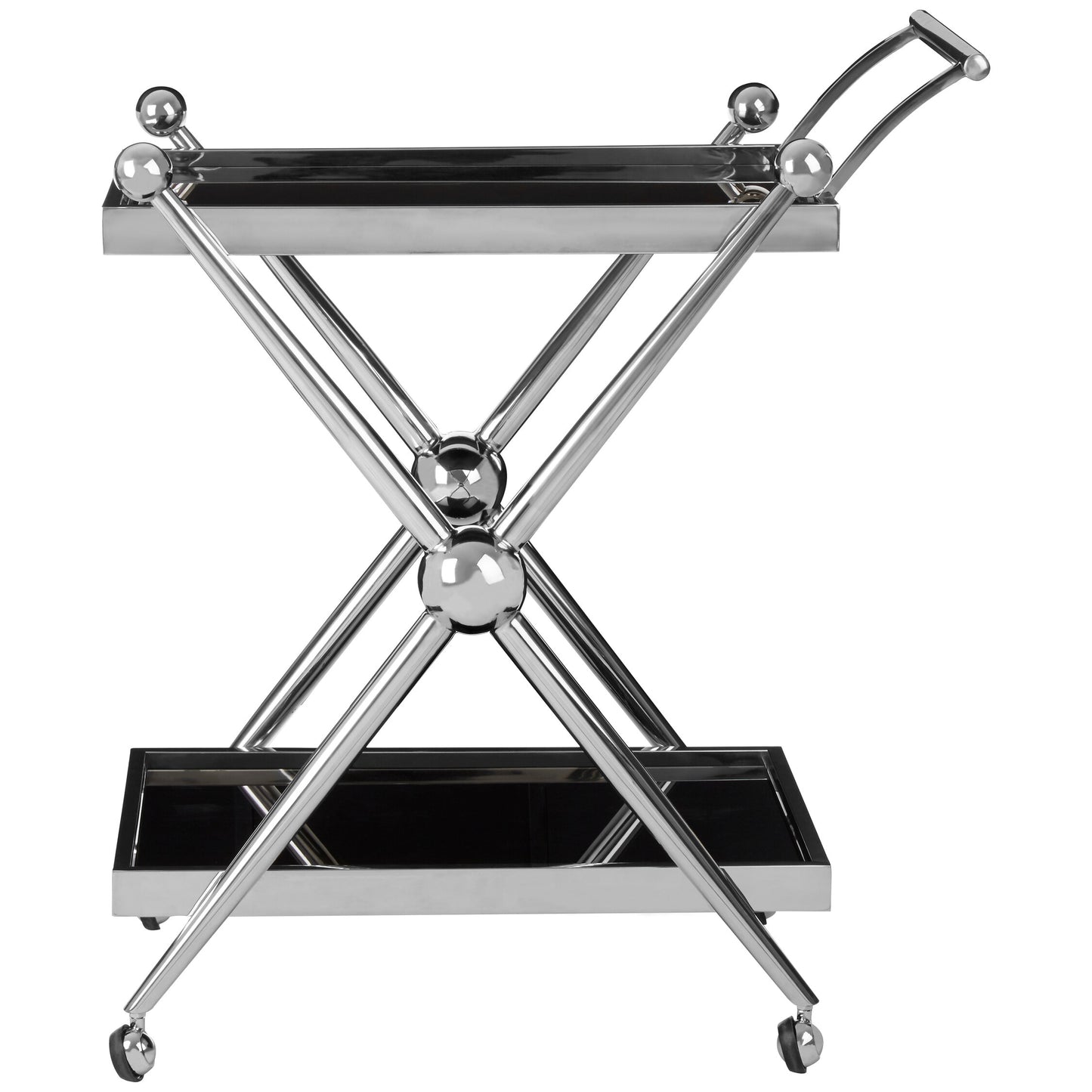 Valrez 2-Tier Silver Cross-Design Bar Cart