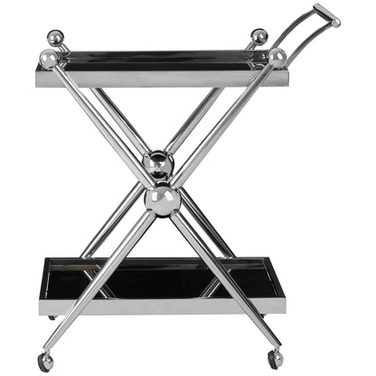 Valrez 2-Tier Silver Cross-Design Bar Cart