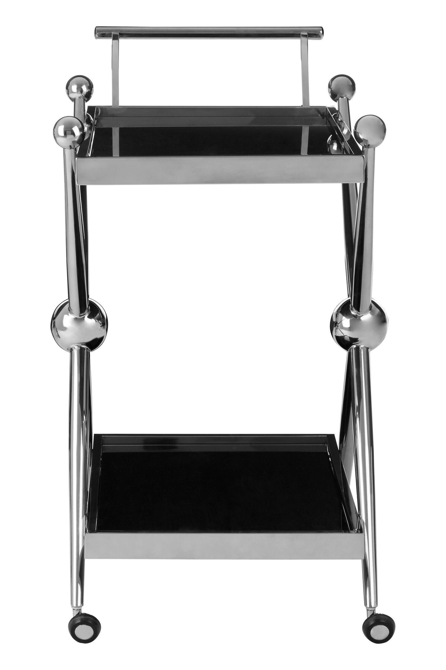 Valrez 2-Tier Silver Cross-Design Bar Cart