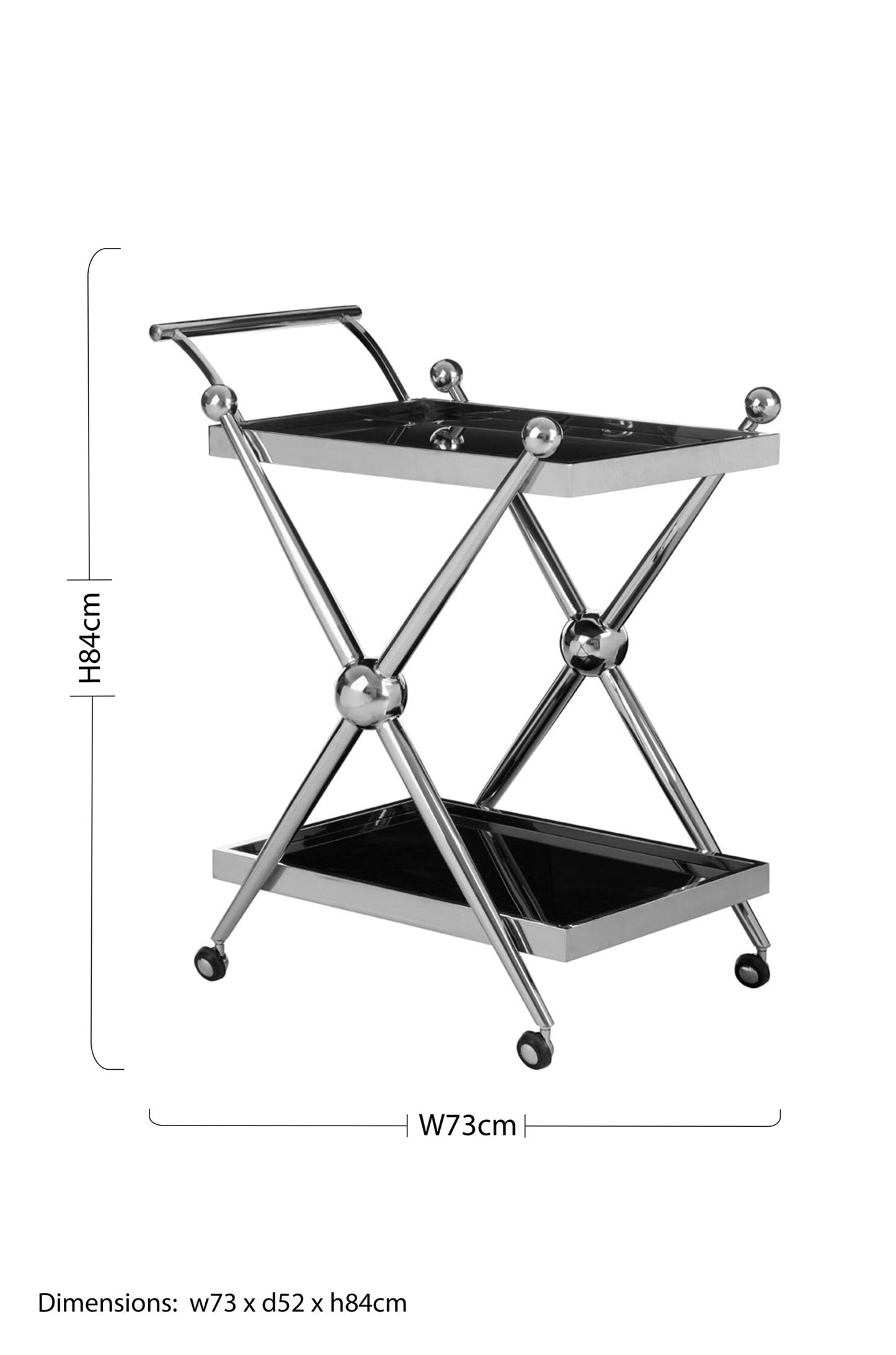 Valrez 2-Tier Silver Cross-Design Bar Cart