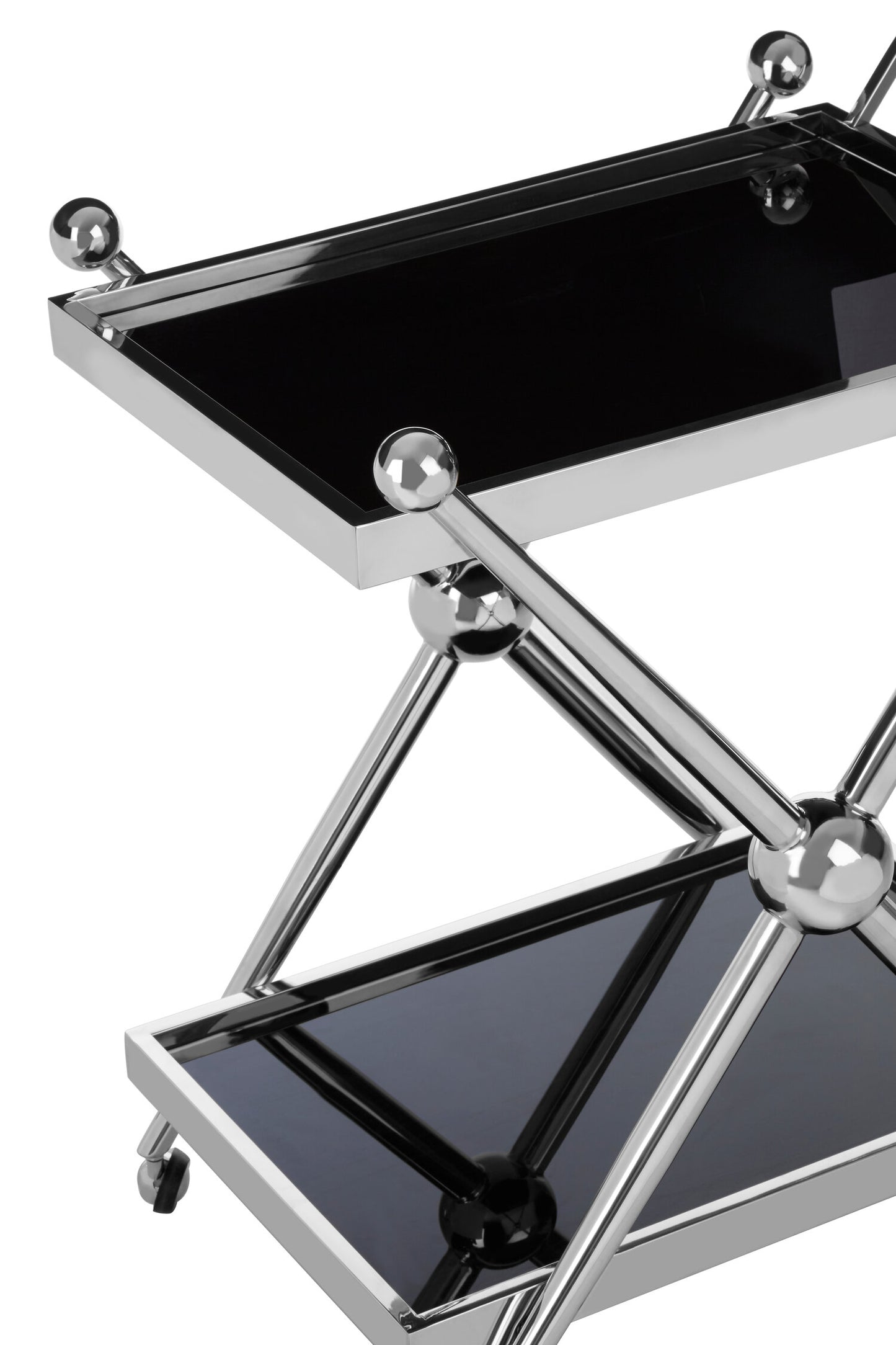Valrez 2-Tier Silver Cross-Design Bar Cart