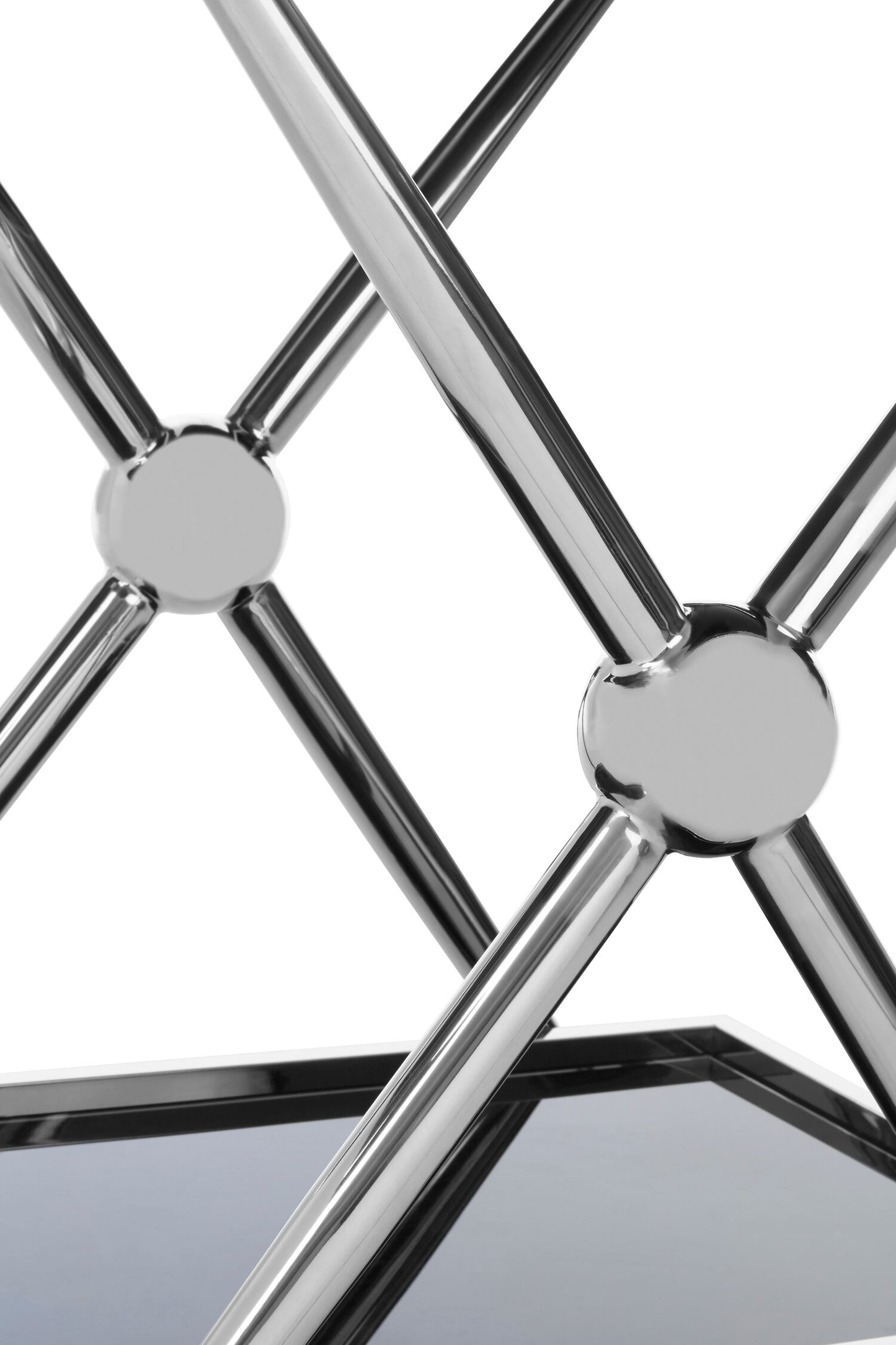 Valrez 2-Tier Silver Cross-Design Bar Cart