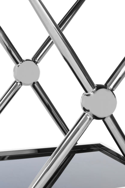Valrez 2-Tier Silver Cross-Design Bar Cart