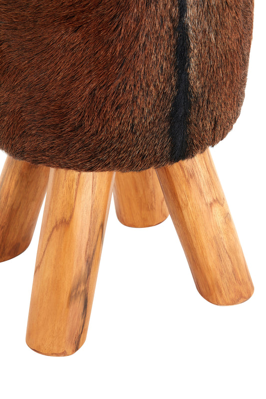 Nepal Brown Hide Leather Round Footstool