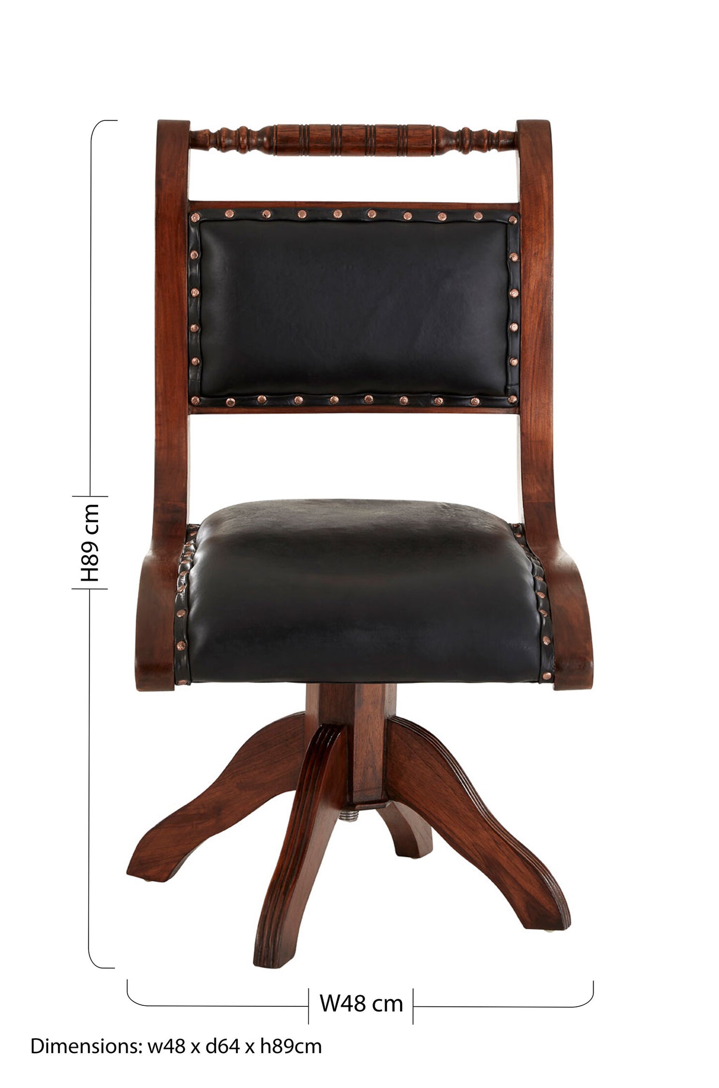 Lotus Black Leather and Teak Wood Swivel Office Chair