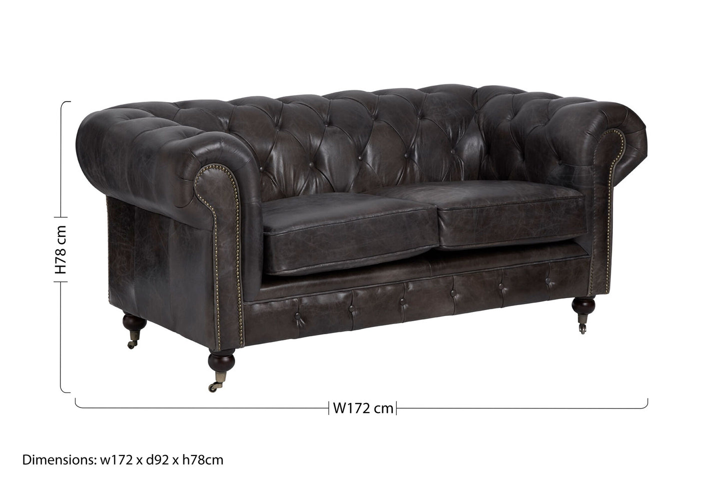 Speakeasy Dark Grey Brown Leather Chesterfield 2 Seat Sofa