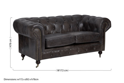 Speakeasy Dark Grey Brown Leather Chesterfield 2 Seat Sofa