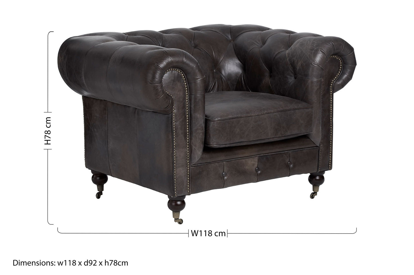 Speakeasy Dark Grey Brown Leather Chesterfield Armchair