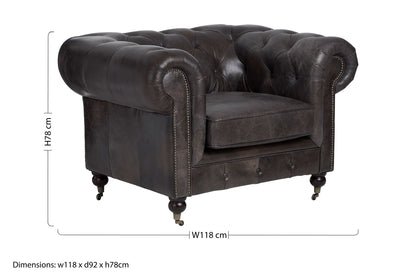 Speakeasy Dark Grey Brown Leather Chesterfield Armchair
