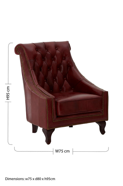 Speakeasy Deep Red Leather Lounge Chair with Buttoned Back