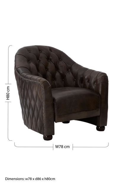 Speakeasy Dark Grey Brown Leather Tub Chair