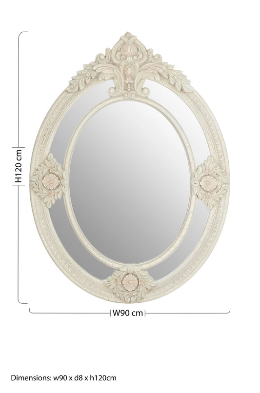 French Oval Antique White Ornate Wall Mirror