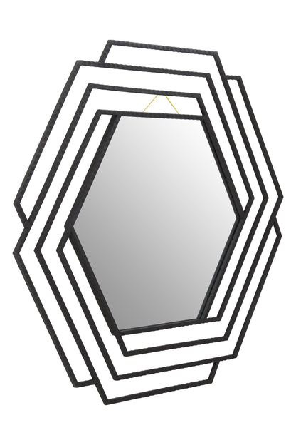 Chrono Industrial Black Finish Hexagonal Wall Mirror
