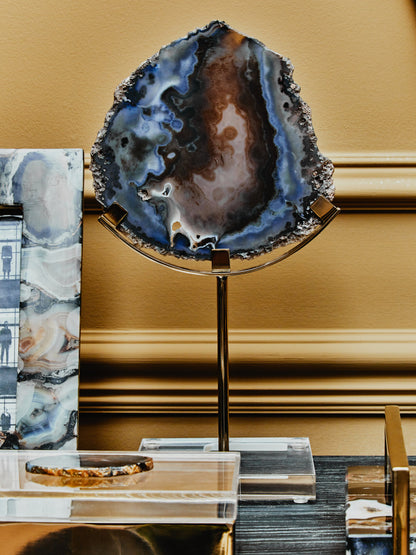 Luxe Decor Black Gold Agate Modern Sculpture