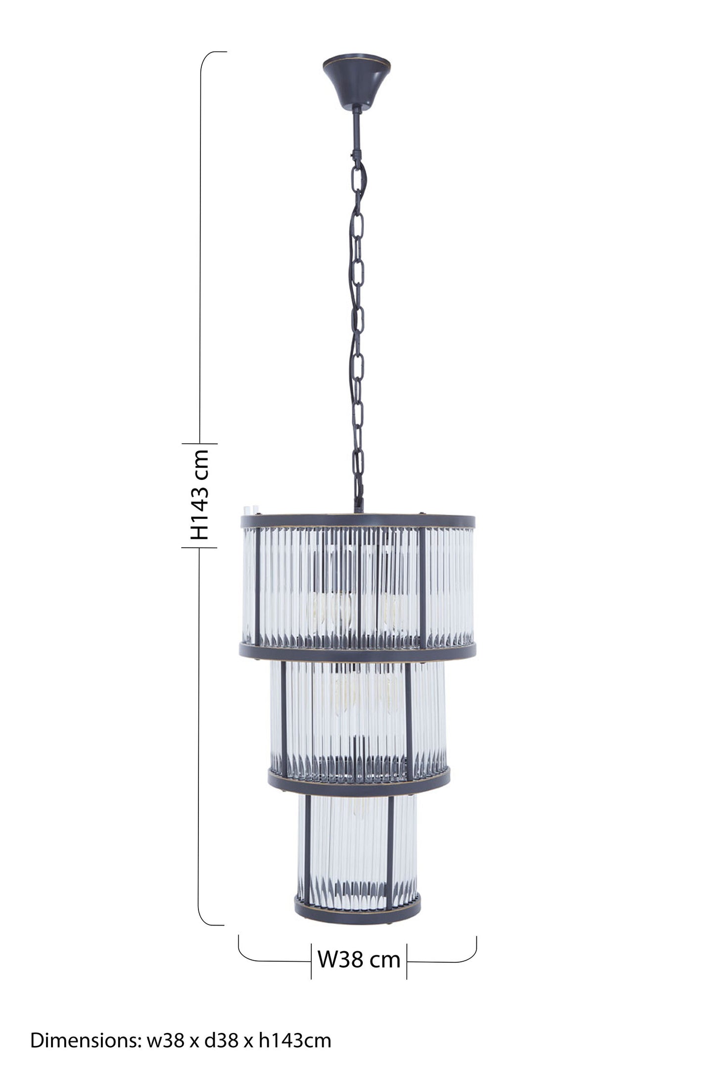 Deco 3 Tier Black Finish Glass Chandelier
