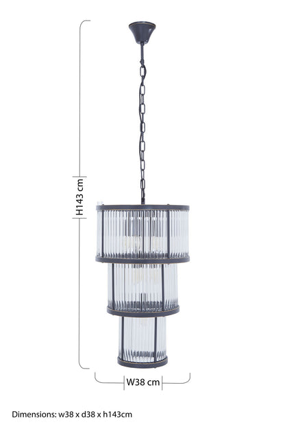 Deco 3 Tier Black Finish Glass Chandelier