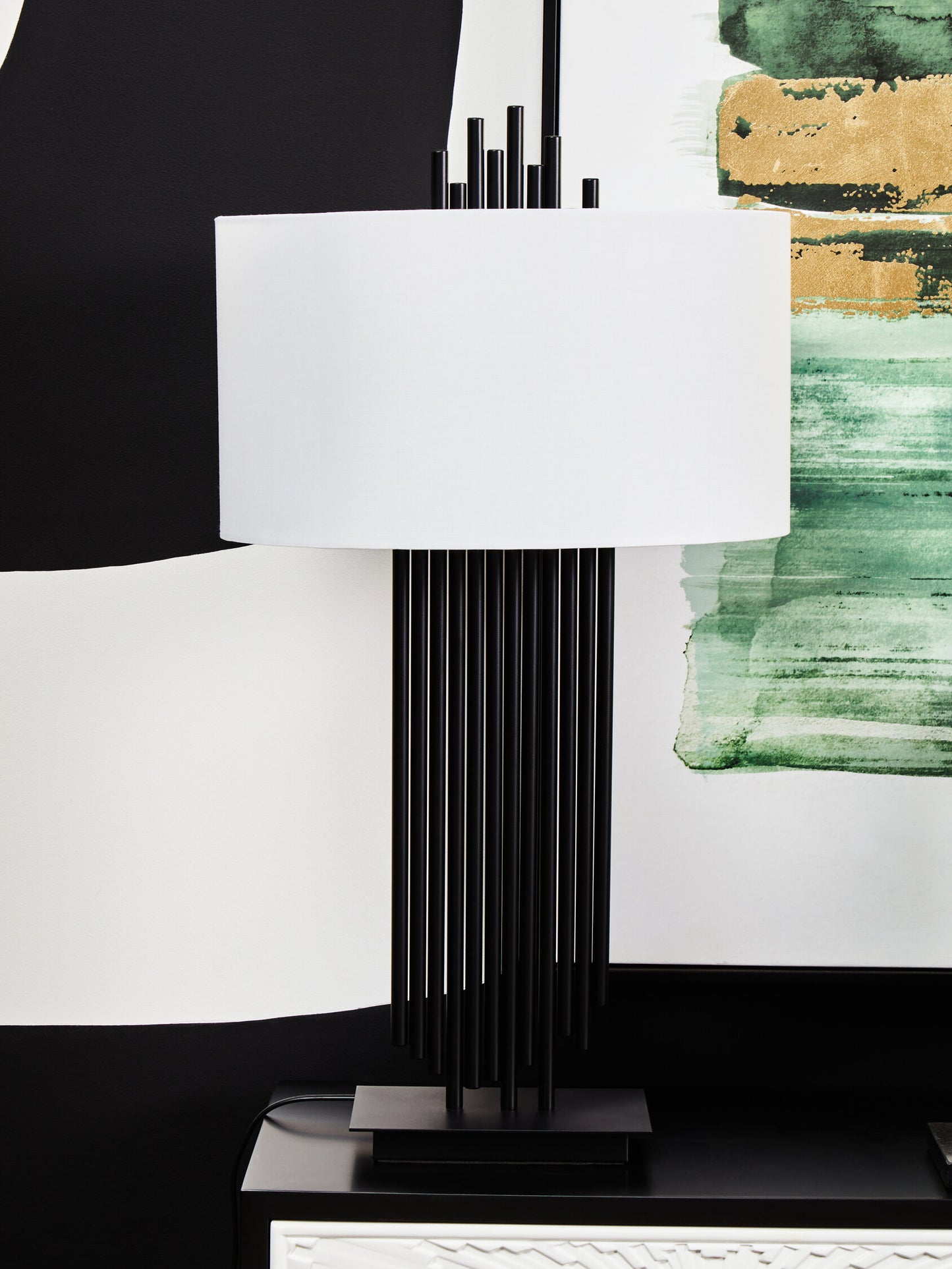 Mario Black Table Lamp with White Linen Shade